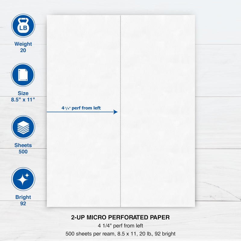 PrintWorks Professional 4 1/4" Vertical Perforated Paper 8.5" x 11" - Perfect For Menus & Booklets - Made in the USA - 500 Sheets - 20 lb - Printer Compatible - White (04339) - Image 3